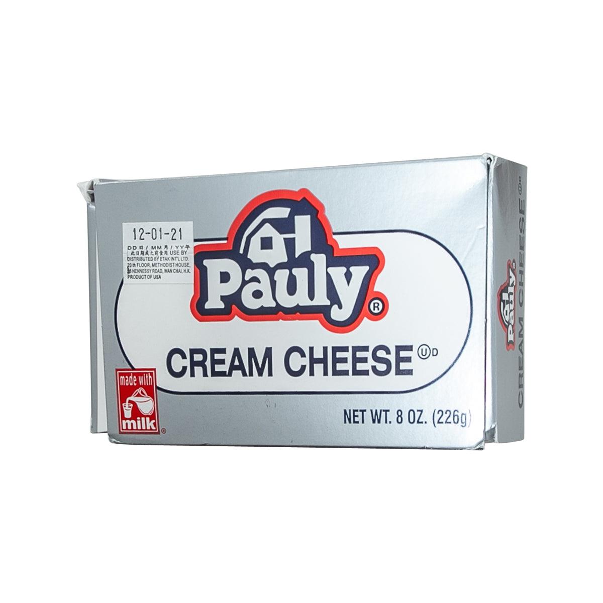 Pauly cream cheese box with net wt 8 oz (226 g), angled front view