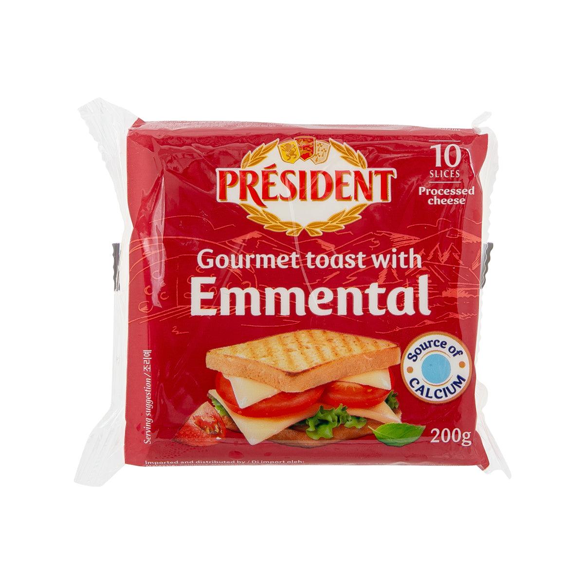 PRESIDENT processed cheese slices pouch, gourmet toast with Emmental, red 200g