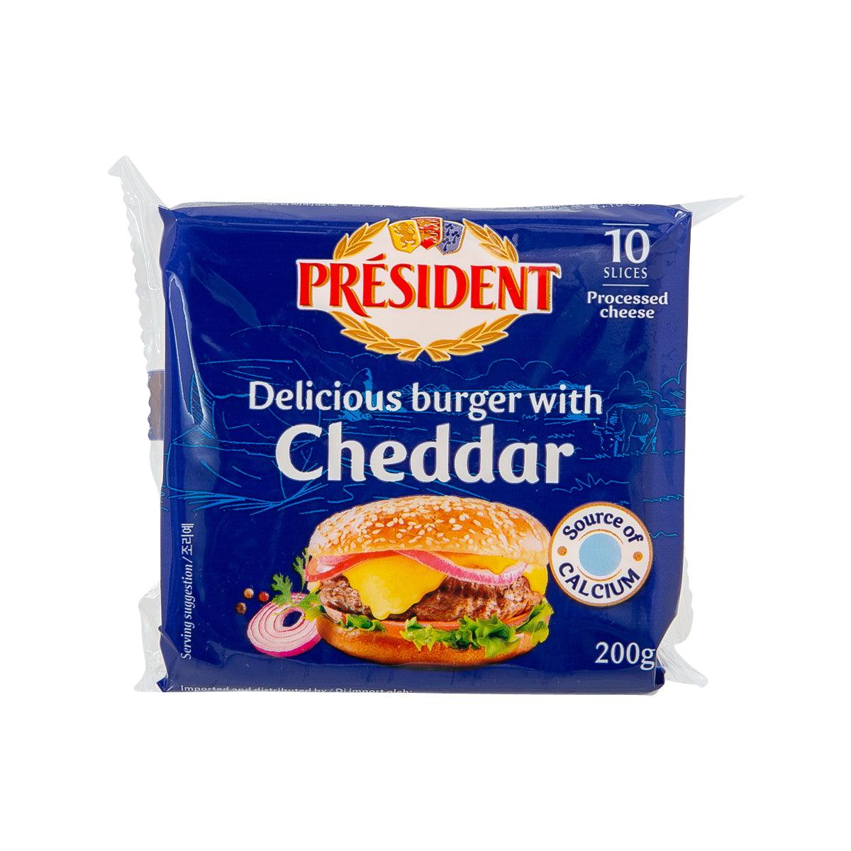 PRESIDENT processed cheese slices cheddar, 200g pack, 10 slices