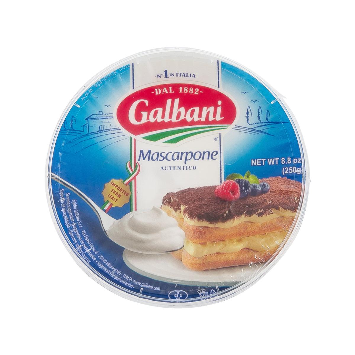Galbani mascarpone cheese tub, 250 g, blue and white label
