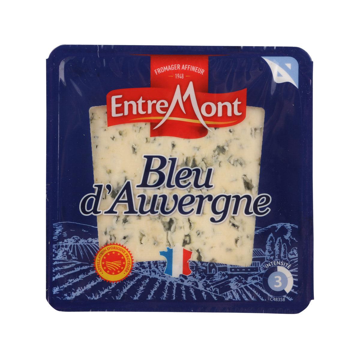 Blue d'Auvergne blue cheese wedge in blue tray package