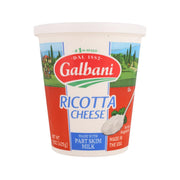 Galbani ricotta cheese tub with white lid, red-and-blue label