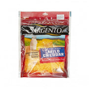 SARGENTO shredded mild cheddar cheese in sealed bag with yellow cheese shreds