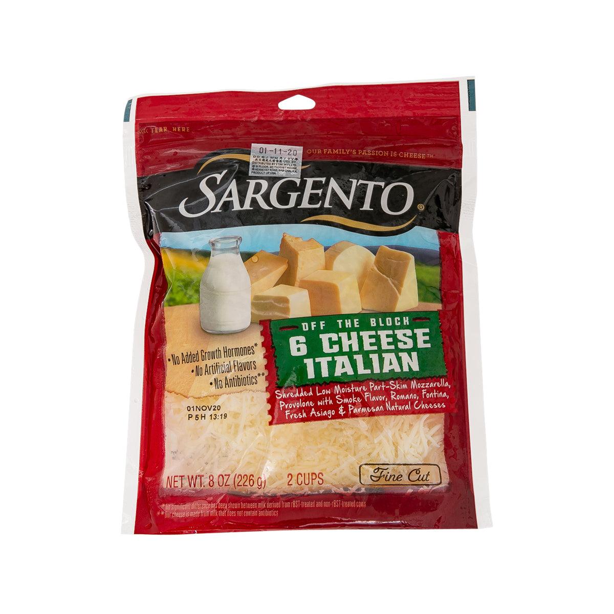 Italian-style shredded cheese bag, 6-cheese mix.