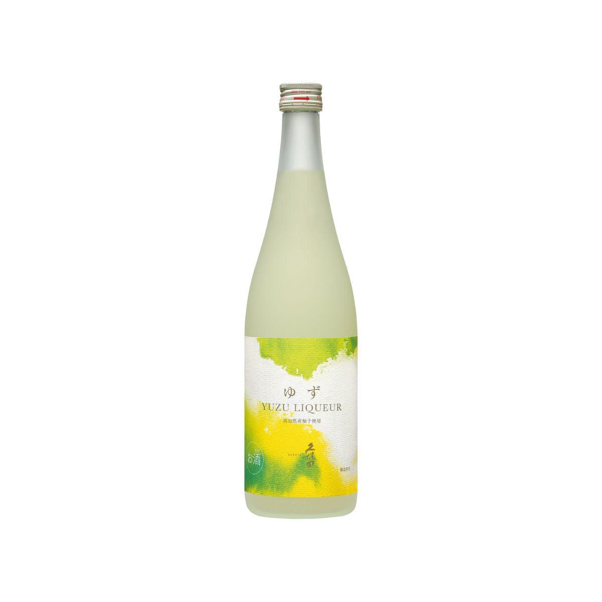 KUBOTA yuzu liqueur bottle, pale green glass with colorful label