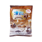 Chocolate coffee sherbet freezing dessert pouch, front with product photo and cup