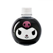 Kuromi character water bottle, black with white face and purple skull, 350 mL