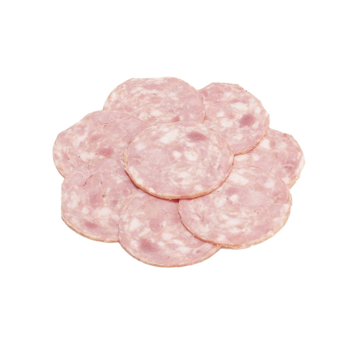 BONNY cooked garlic sausage slices, pink deli rounds