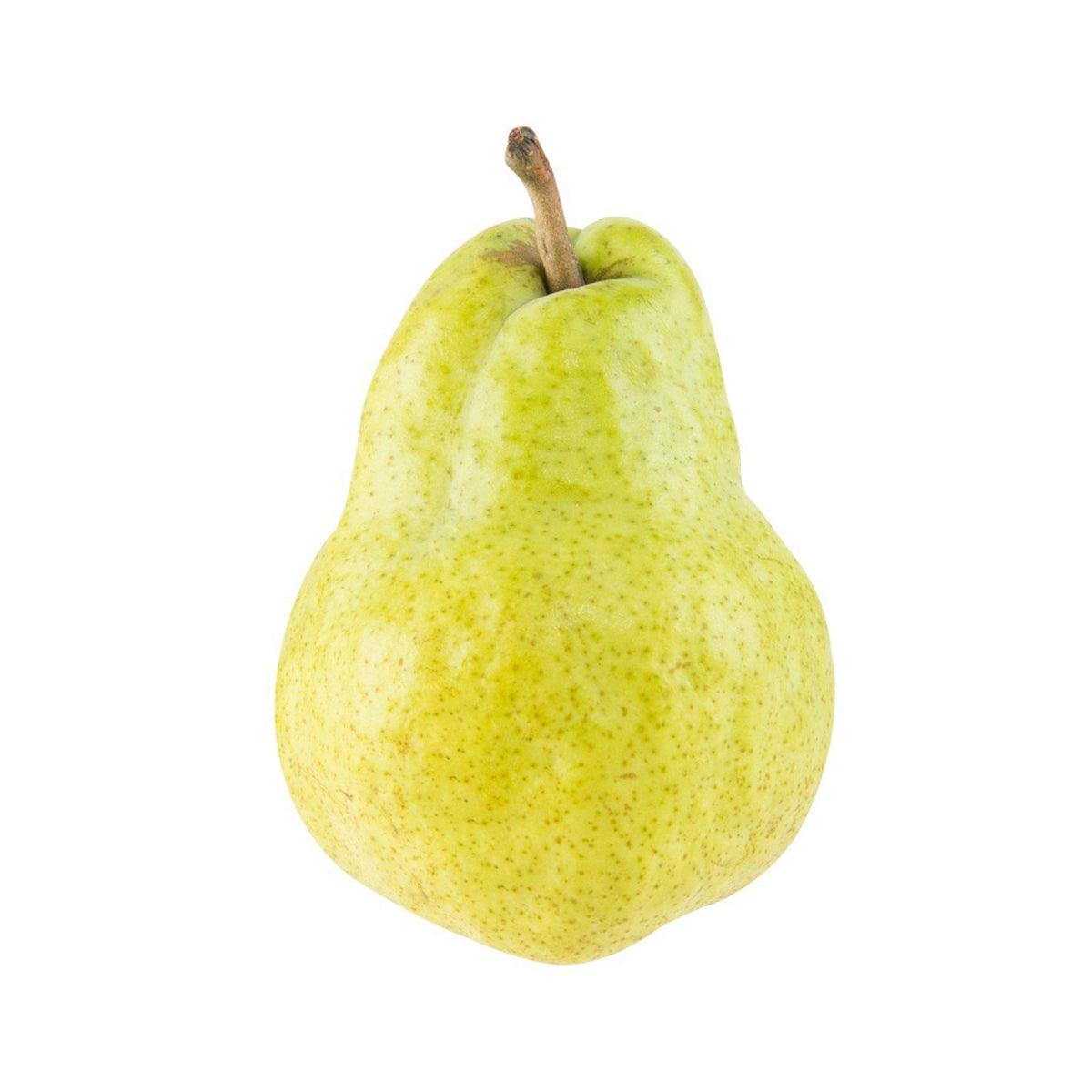Australian Packham pear fruit, yellow-green with visible stem