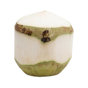 Thai smoked coconut half with white flesh and brown smoked patch