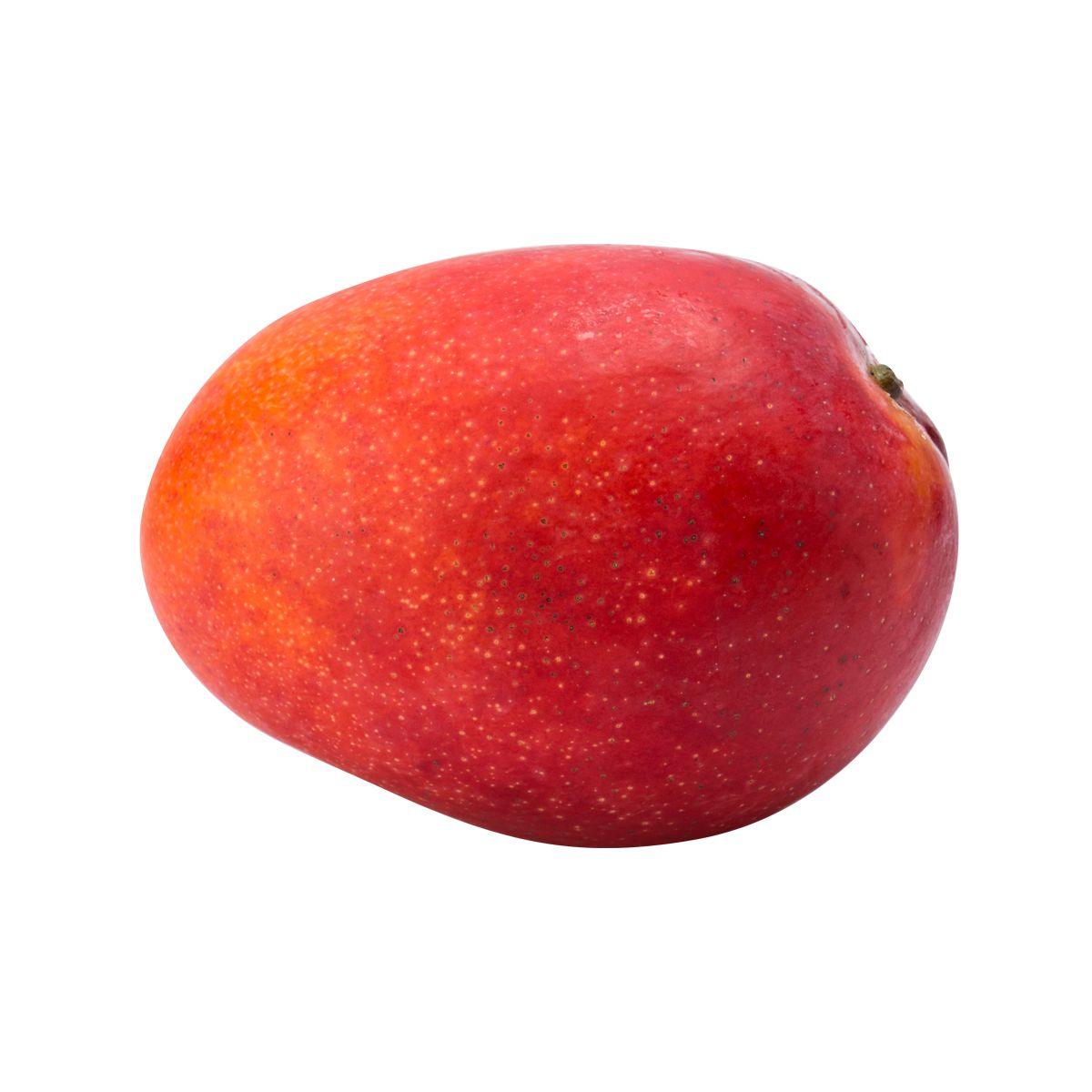 Red-orange ripe mango fruit with speckled skin
