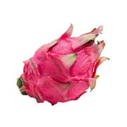 Dragon fruit pieces with magenta-red flesh and green-tipped outer skin