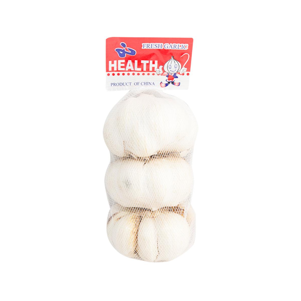 Spanish garlic bulbs in mesh bag, 3 pcs with red brand label