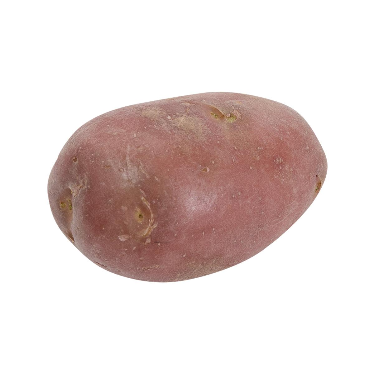 Red potato, oval tuber with smooth pink-red skin and small blemishes