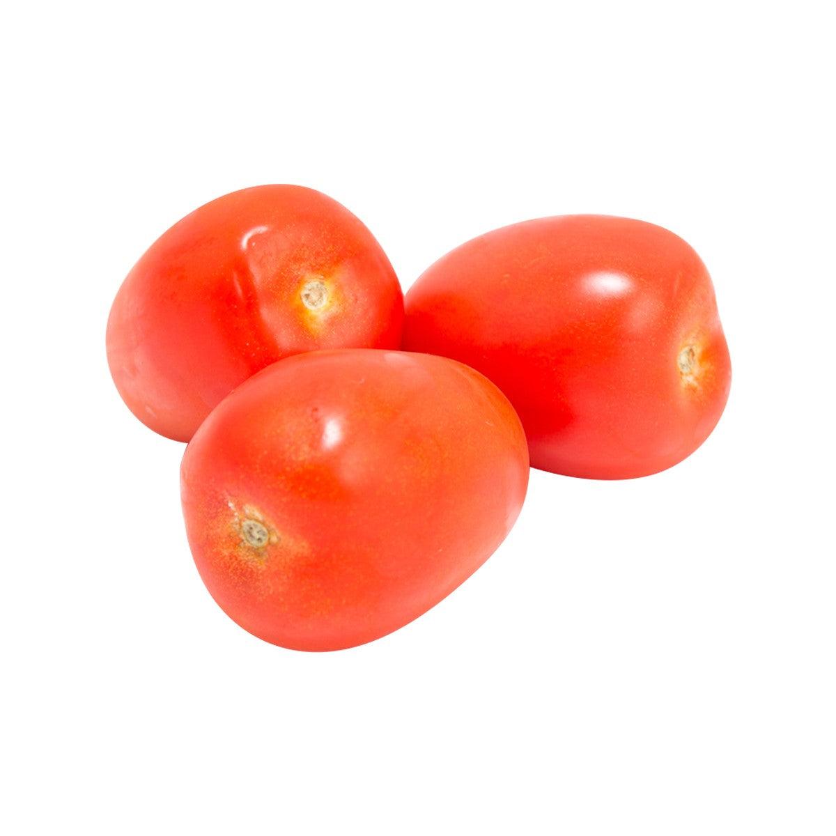 Roma tomatoes, three red vine-ripened tomatoes