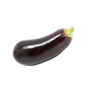 Fresh eggplant with dark purple skin and green stem