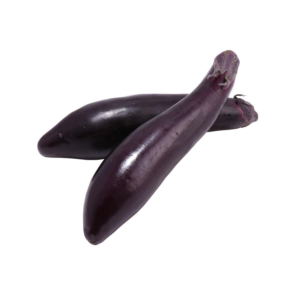Japanese eggplant: two dark purple oblong vegetables