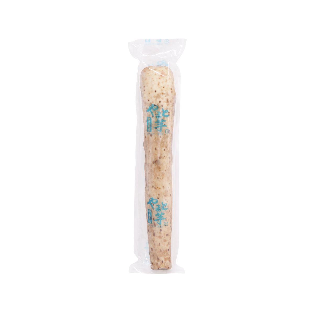 Packaged Japanese nagaimo yam in clear bag, long speckled root