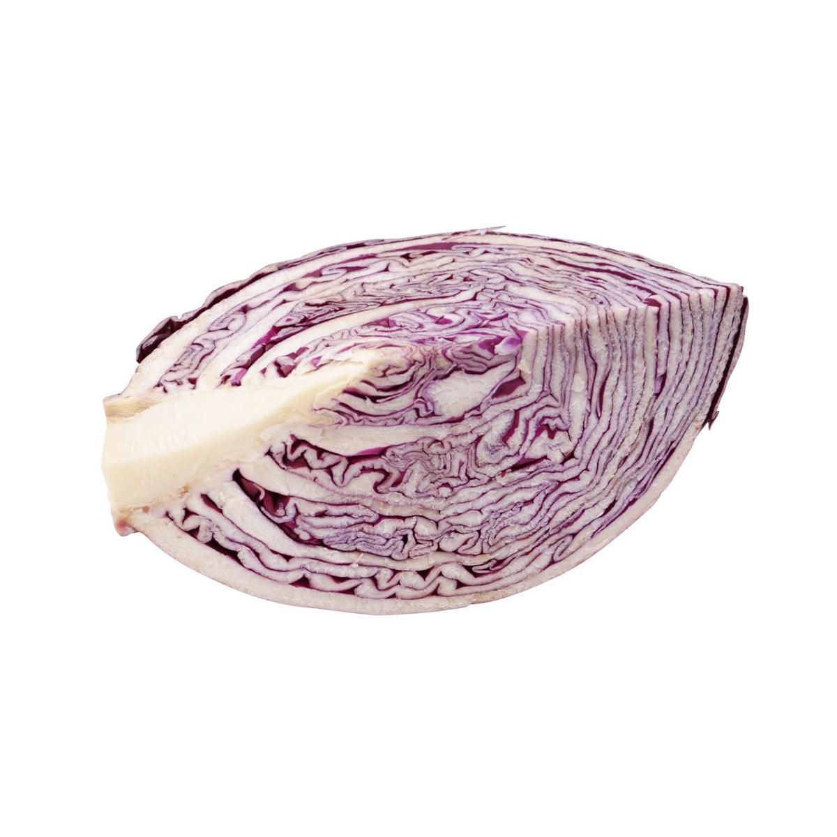 French red cabbage wedge with purple striped leaves