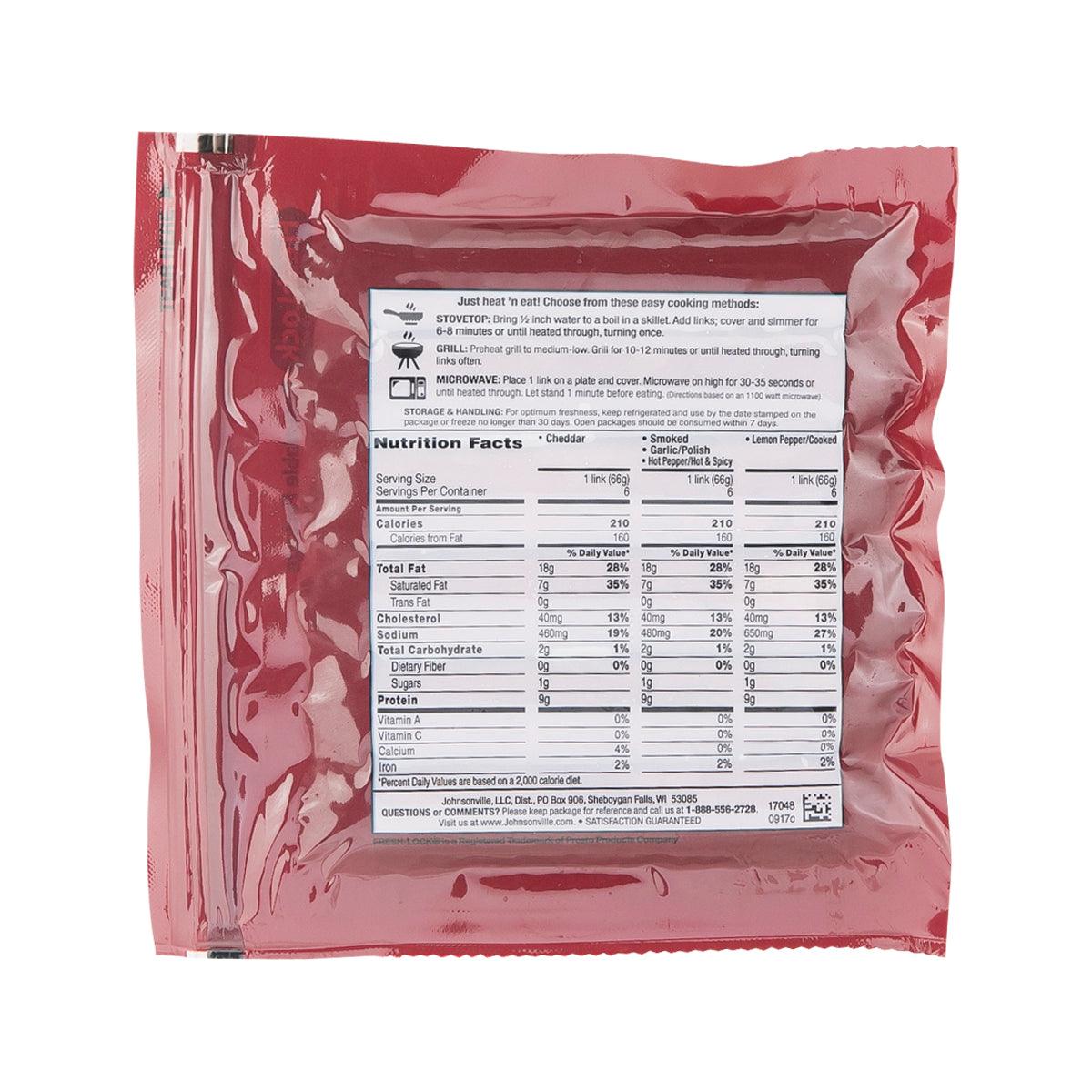 Garlic brats smoked sausage packaging back panel with nutrition facts