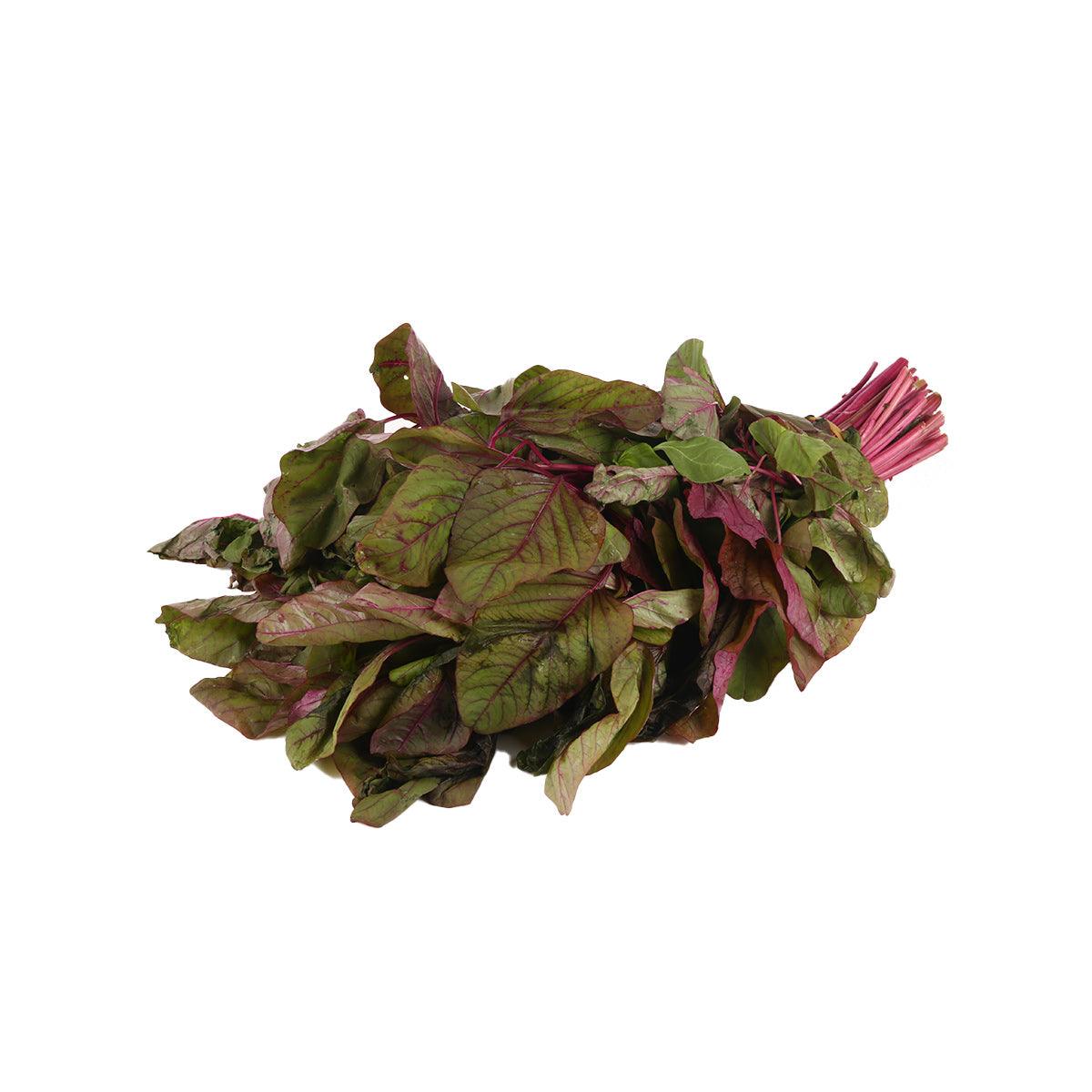 Organic red Chinese spinach bunch with leafy greens and thin stems