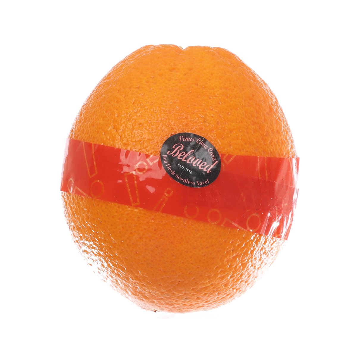 Cara cara navel orange, whole fruit with red band label
