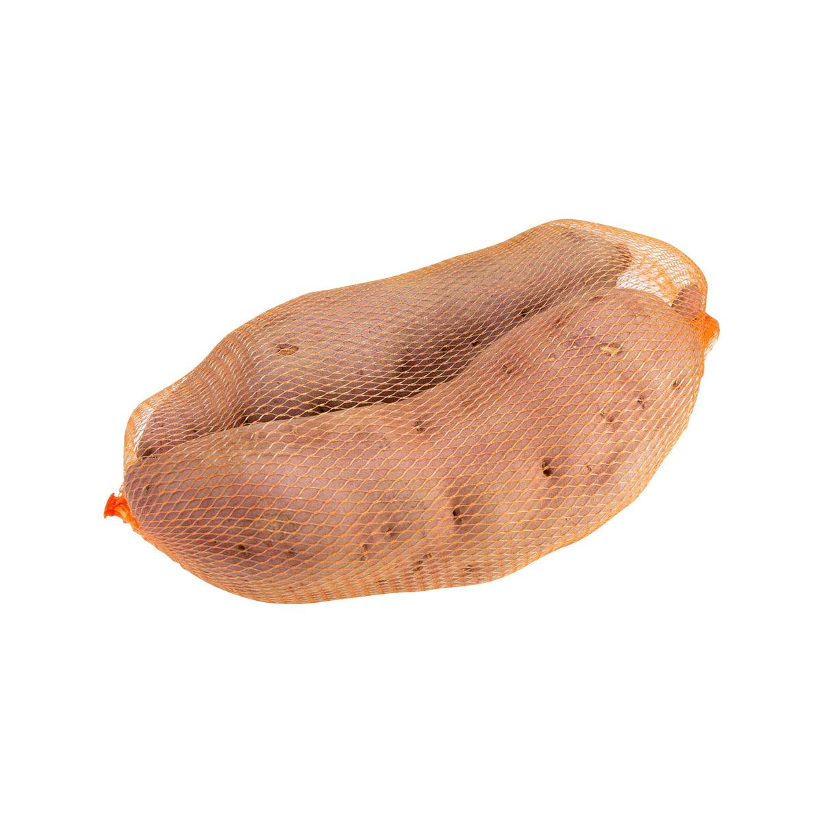 Japanese sweet potato in orange net bag, whole root
