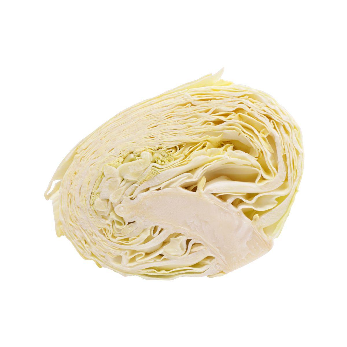 Half-cut Japanese cabbage with pale yellow-green layered leaves