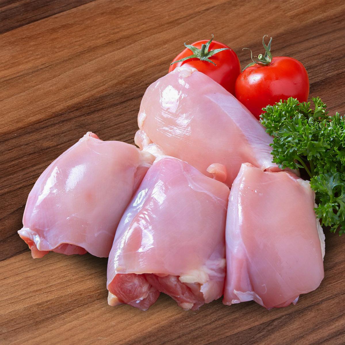 S-PURE boneless skinless chicken thigh meat, chilled, raw pink pieces