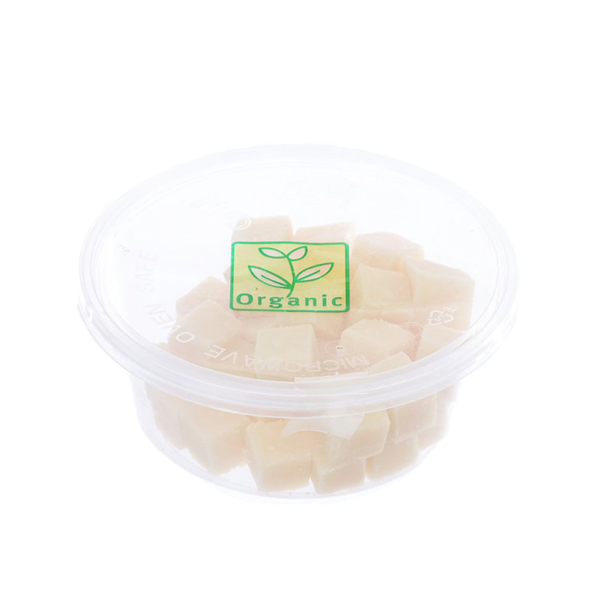 PARMAREGGIO organic Parmigiano Reggiano hard cheese cubes in clear plastic tub