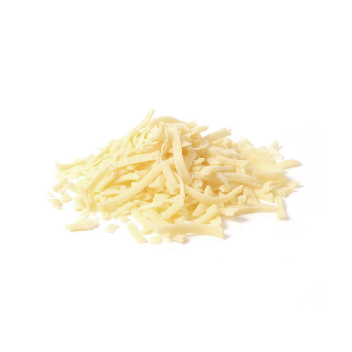 Shredded hard cheese with pale yellow flakes