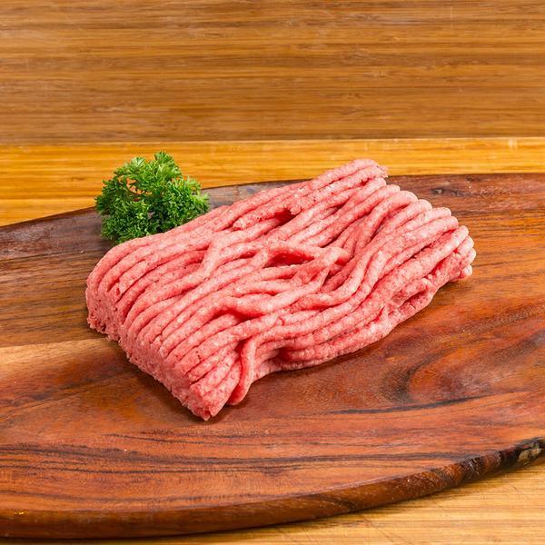 Minced beef 210g, raw ground meat formed in a log