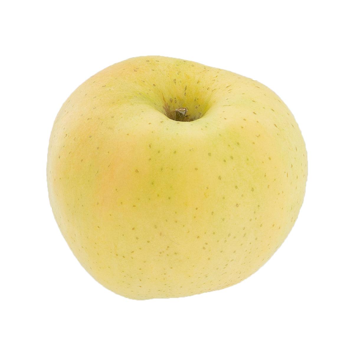 Yellow apple fruit, round with small stem cavity