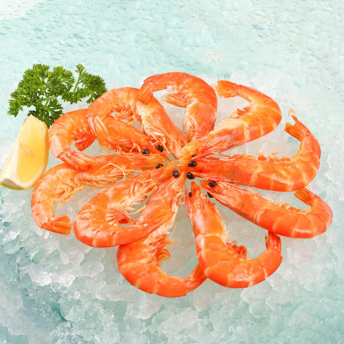 Thai cooked vannamei prawns, 10 pieces, curled orange shrimp