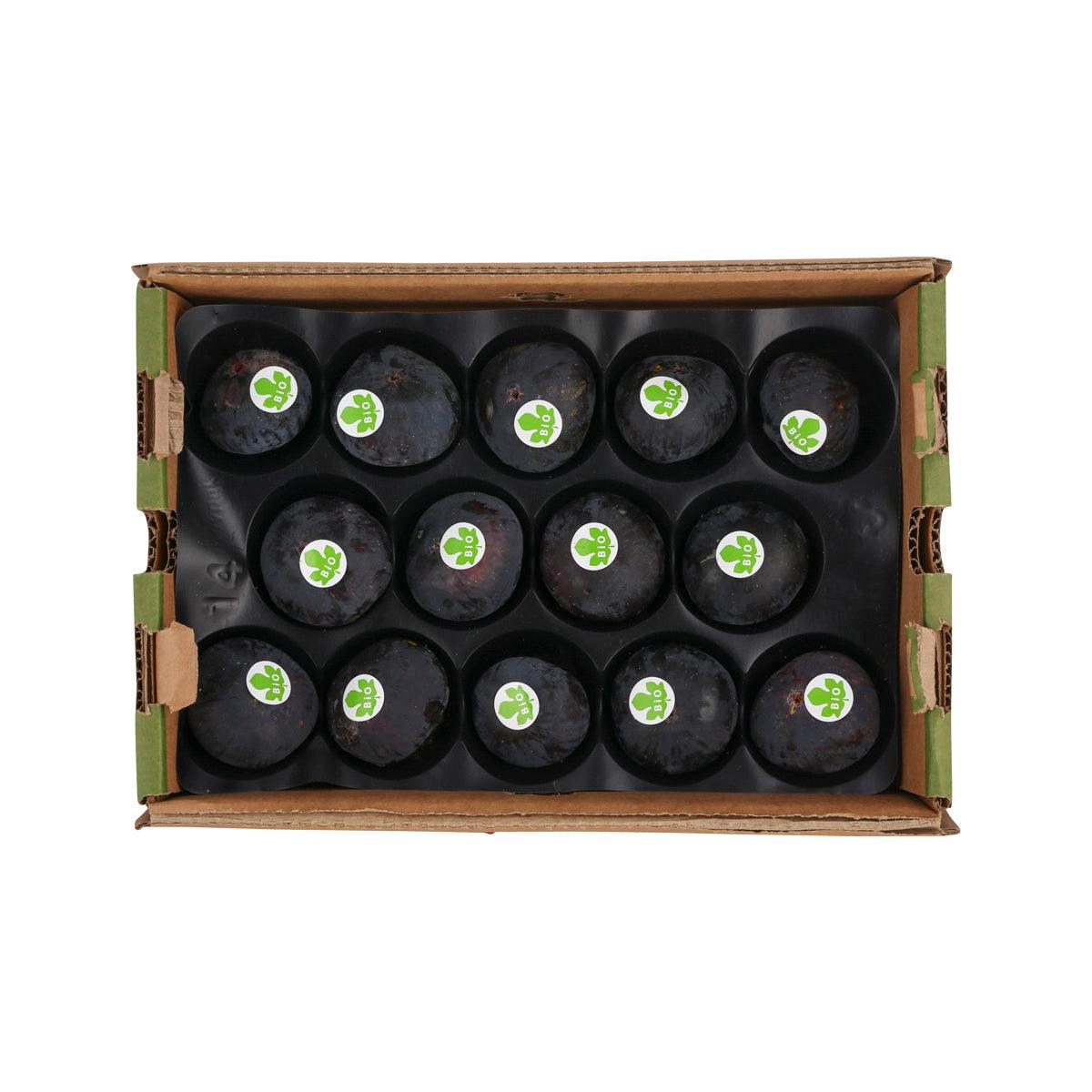 Organic black fig gift box with 16 dark figs in cardboard tray