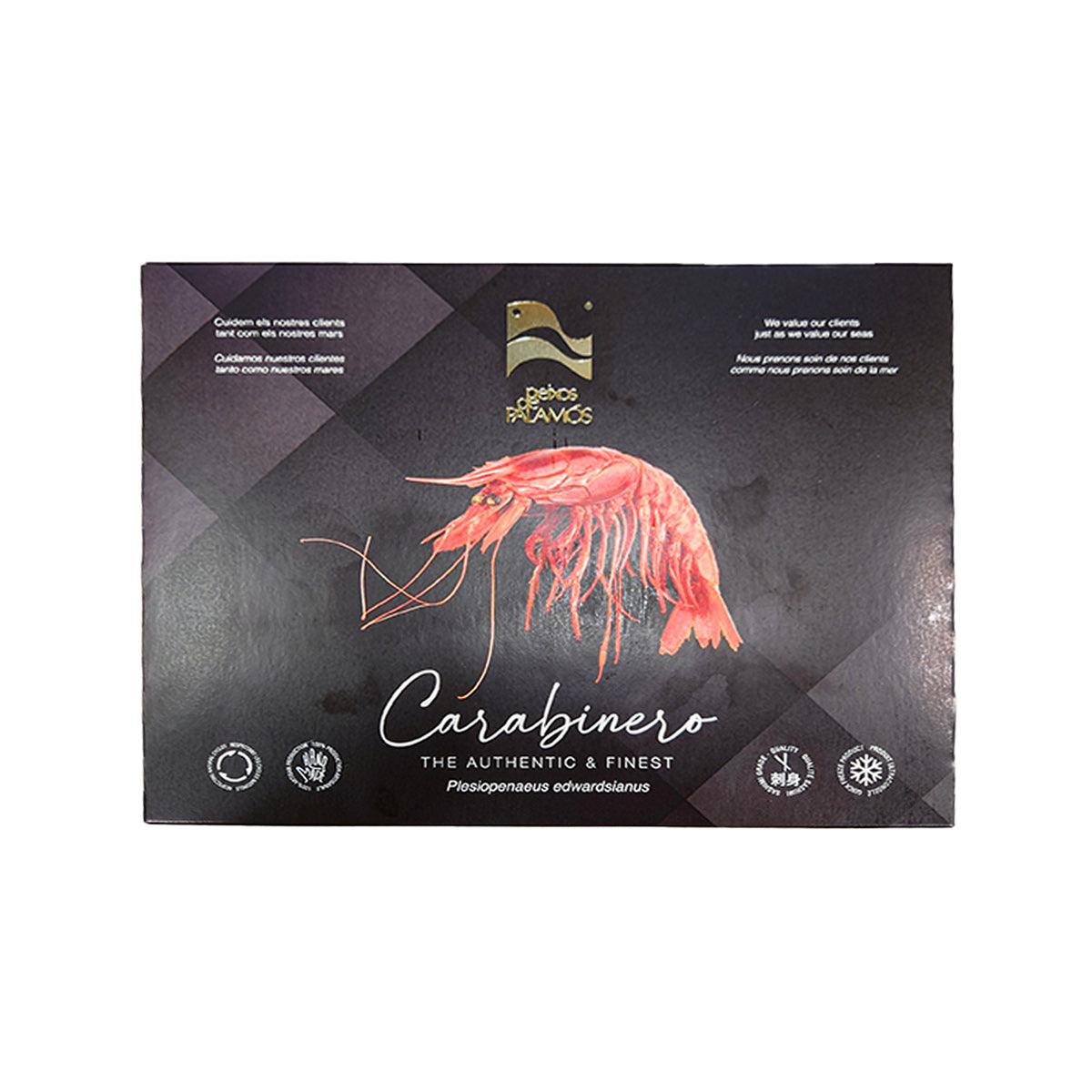 Carabinero frozen prawn box with red prawn illustration on front