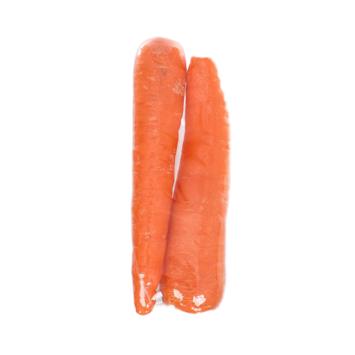 Organic carrot roots, two whole orange carrots