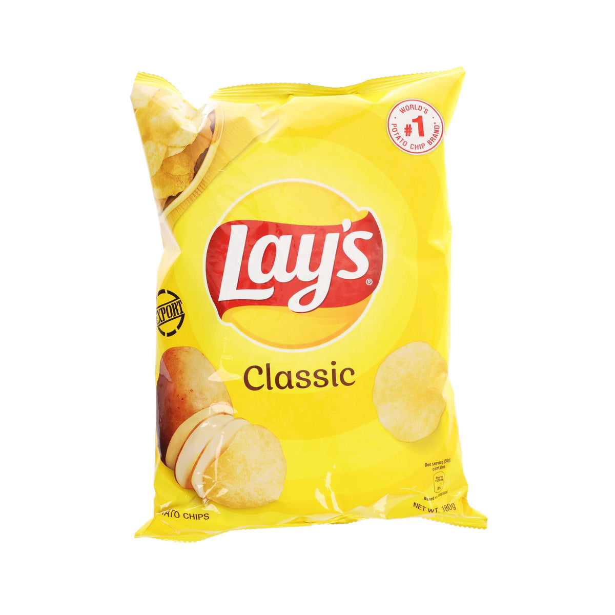 Lay's Classic potato chips bag, yellow front with Lay's and Classic text