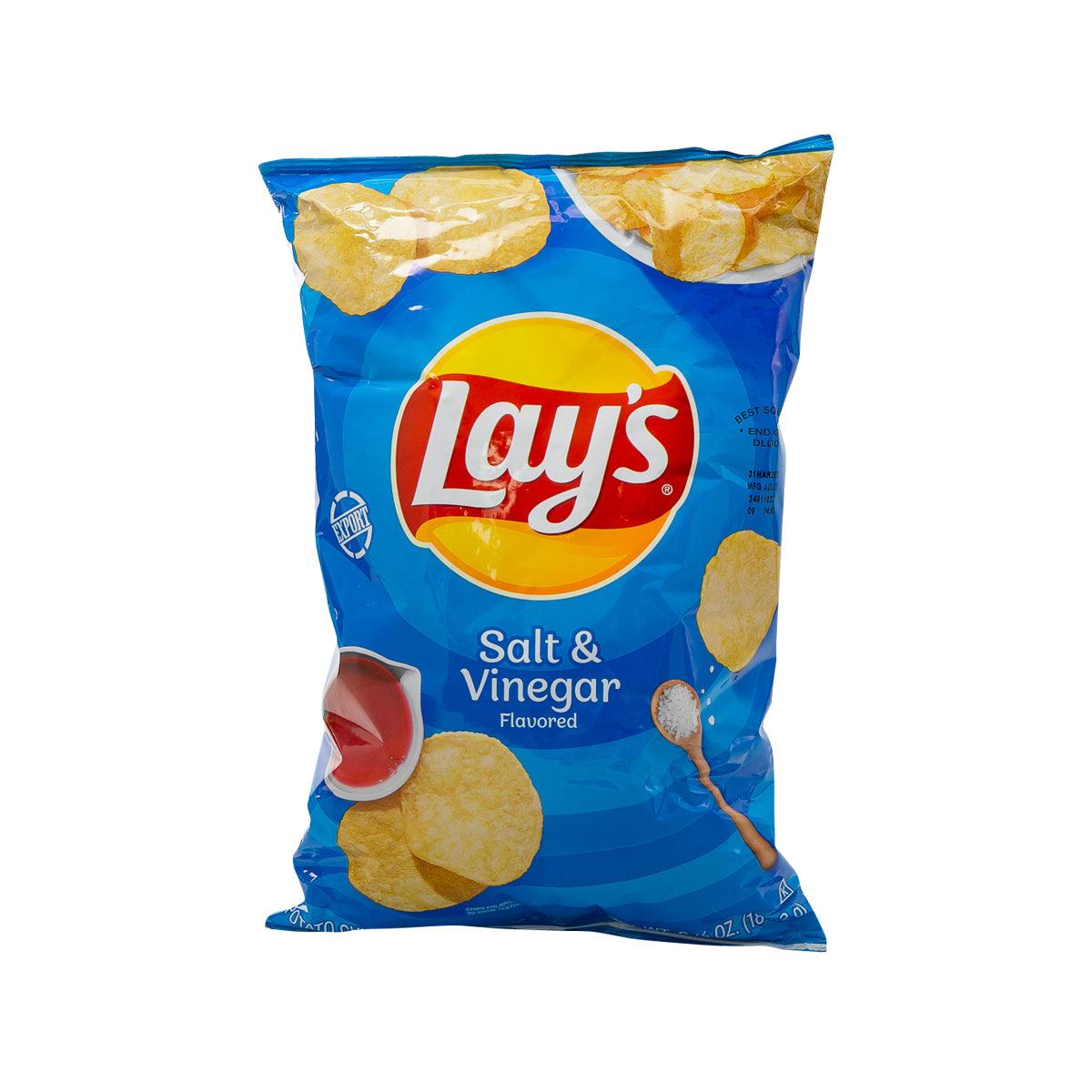 LAY'S Salt & Vinegar potato chips bag, blue front with logo and chip graphics