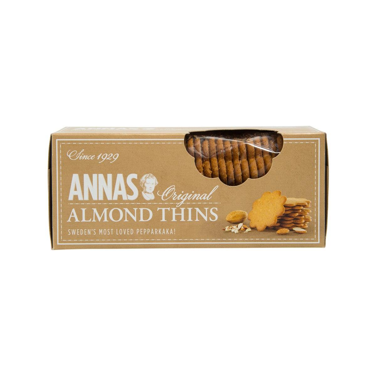 ANNA'S almond thins cookie box with window showing wafers