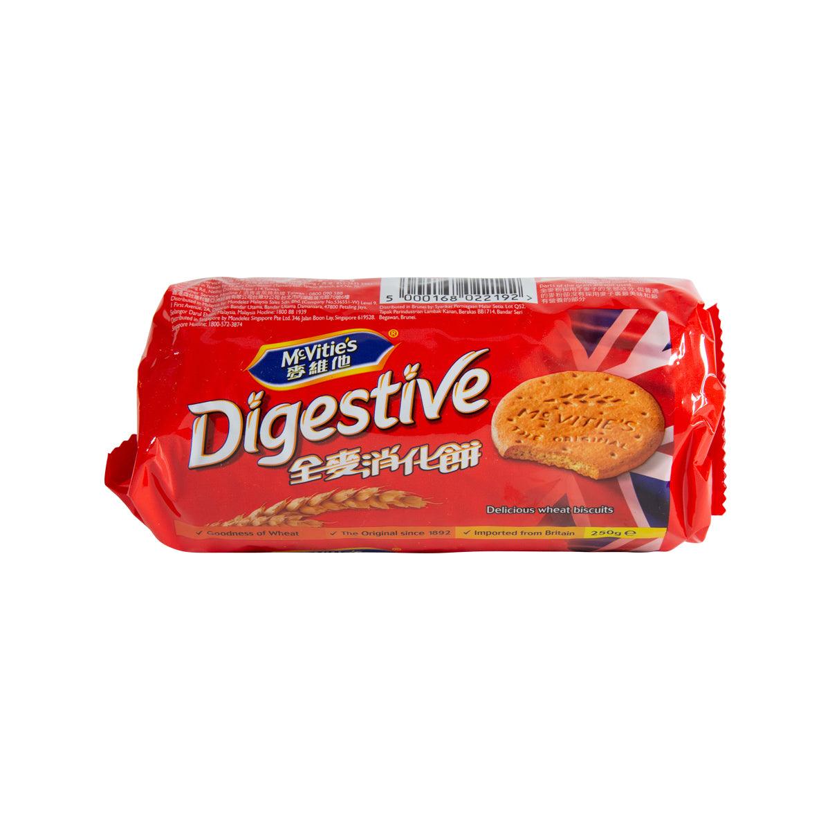 MCVITIE'S Digestive wheat biscuits pack on red wrapper with biscuit image