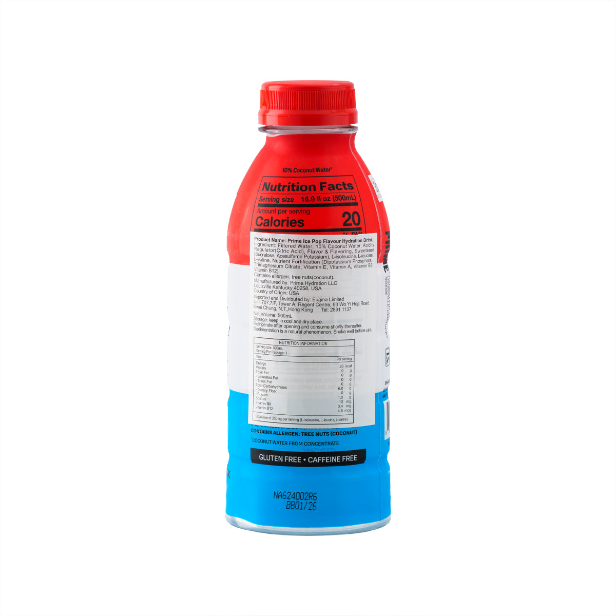 Ice Pop hydration drink bottle, back label with nutrition facts panel