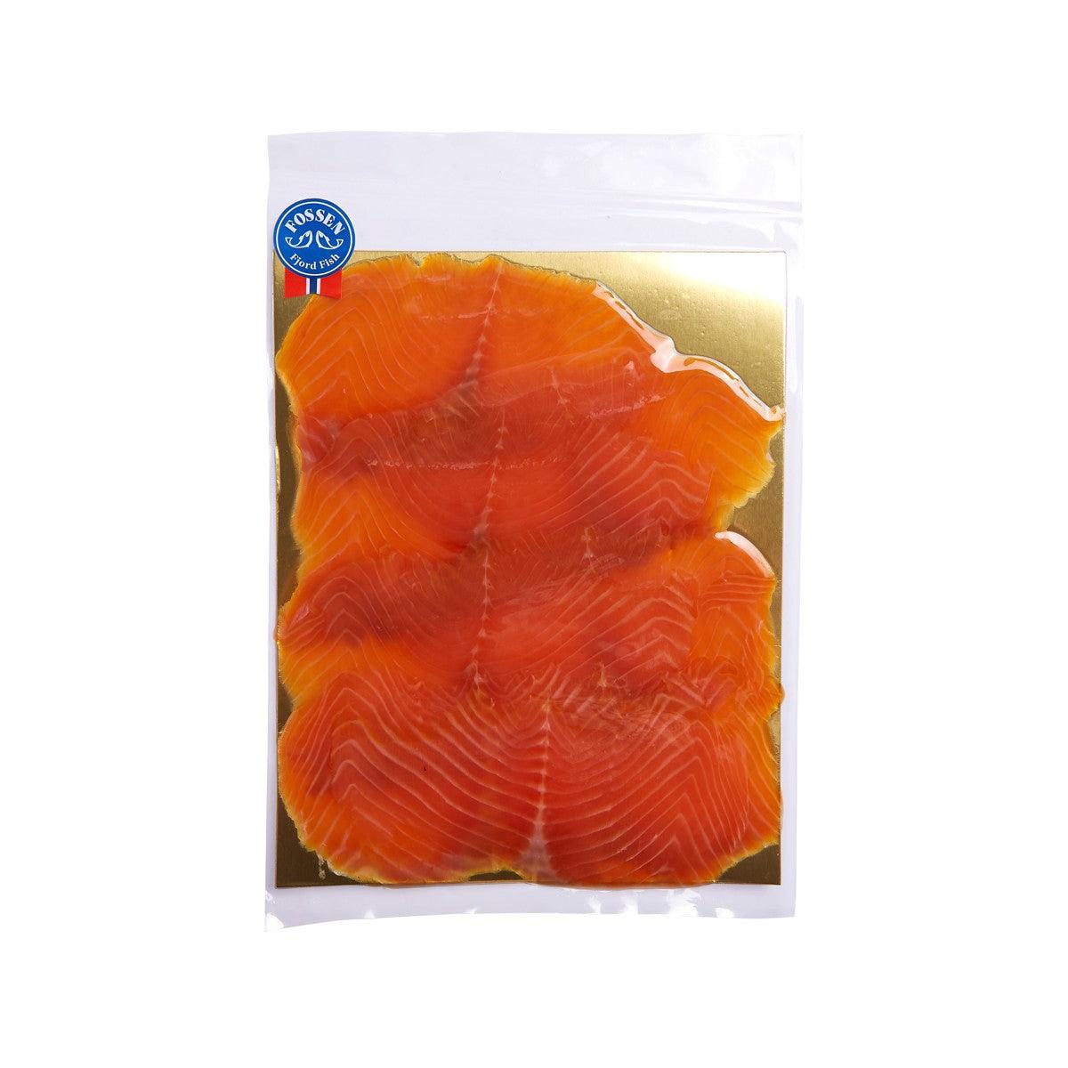 Smoked rainbow trout slices, orange, in sealed pouch