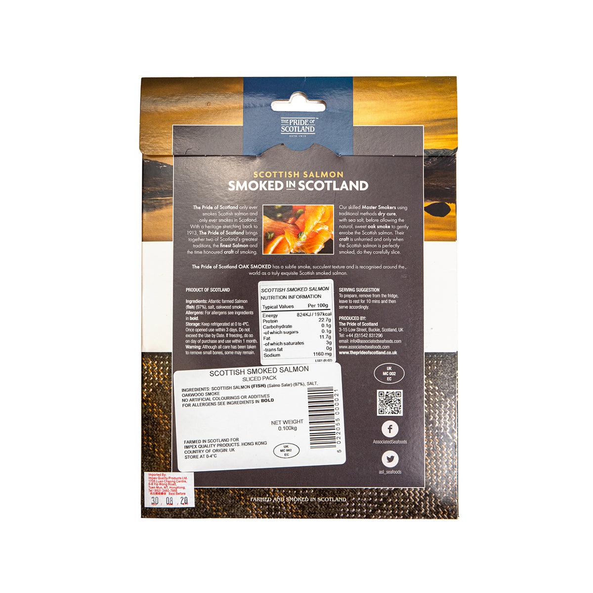 LOSSIE smoked salmon 100g pack, back label with nutrition and product details