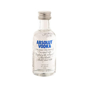 ABSOLUT Vodka mini glass bottle, 50 mL, clear liquid, silver cap