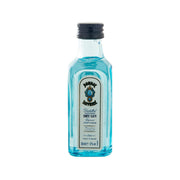 Bombay Sapphire dry gin bottle, clear blue glass with dark cap and label