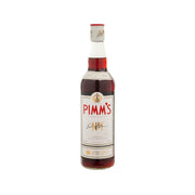 PIMMS No.1 cocktail drink bottle, clear glass with red label and amber liquid, 700mL