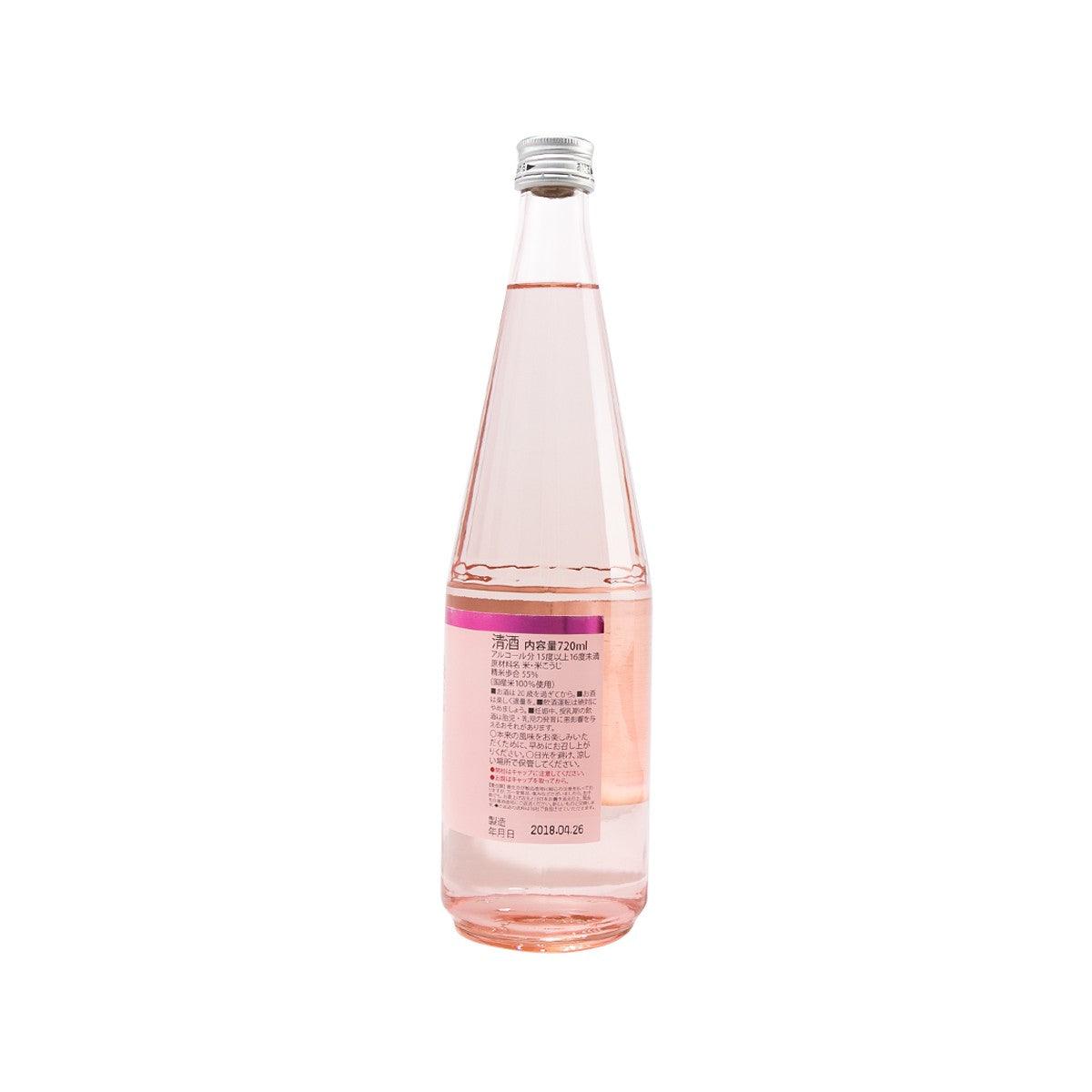 JOZEN aged junmai ginjo sake bottle, 720mL with pink-tinged liquid and label