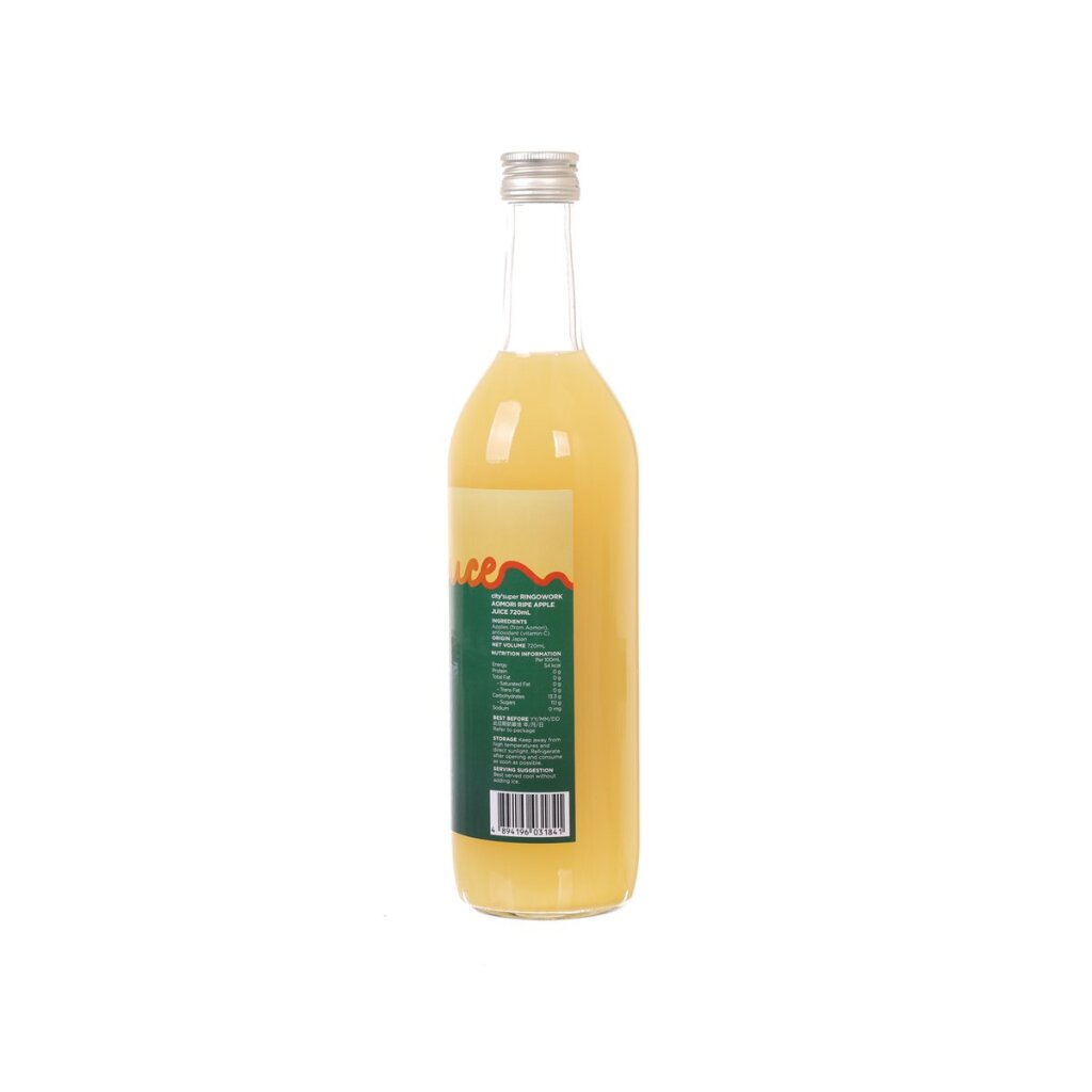 Apple juice bottle with back label, city'super x RINGOWORK, 720 mL