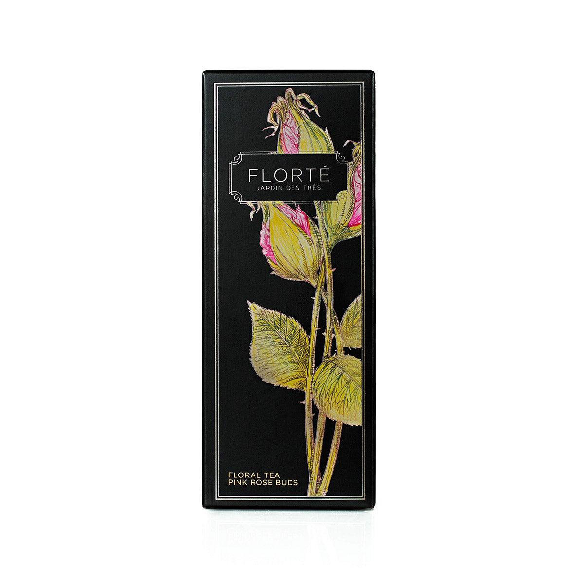 FLORTE loose floral tea tin, pink rose buds flower illustration